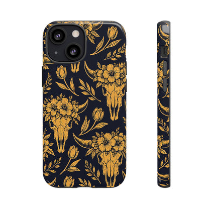 Navy Gold Floral Skulls Tough Case
