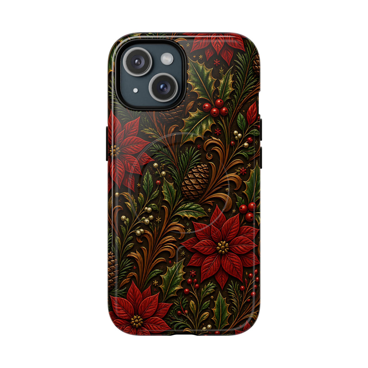 Carved Christmas Holly Magnetic Case