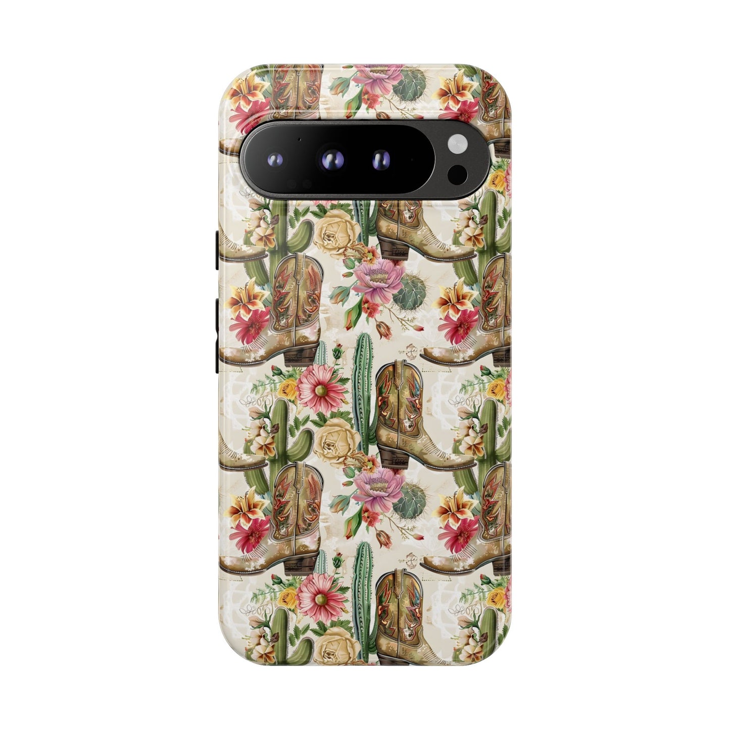 Pink Flowers and Boots Phone Case