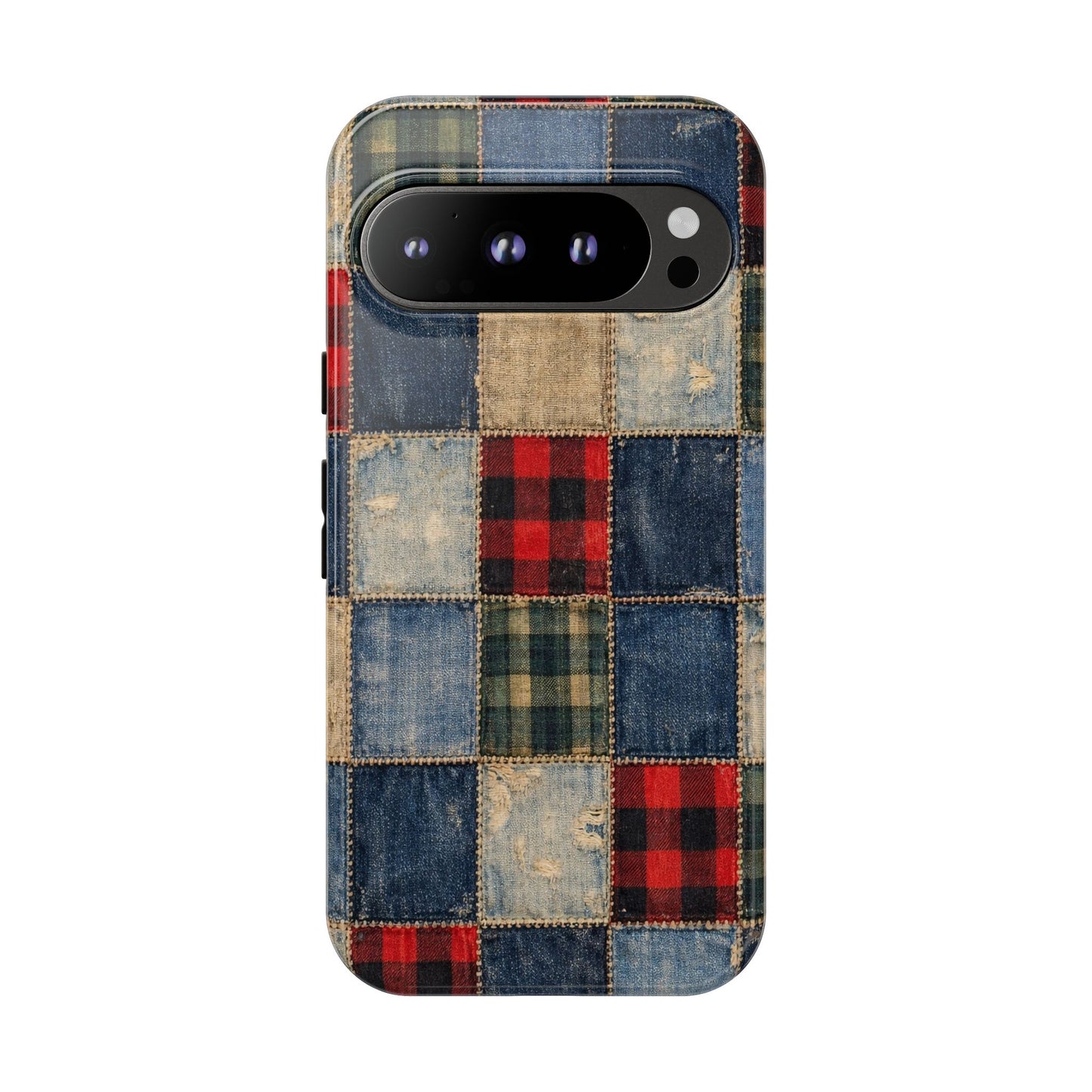 Denim Plaid Patchwork Tough Case