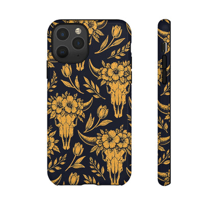Navy Gold Floral Skulls Tough Case