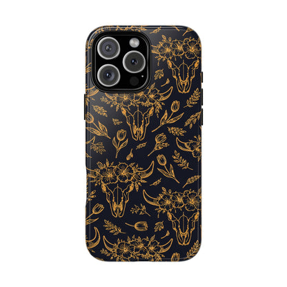 Gold Line Floral Skulls Tough Case