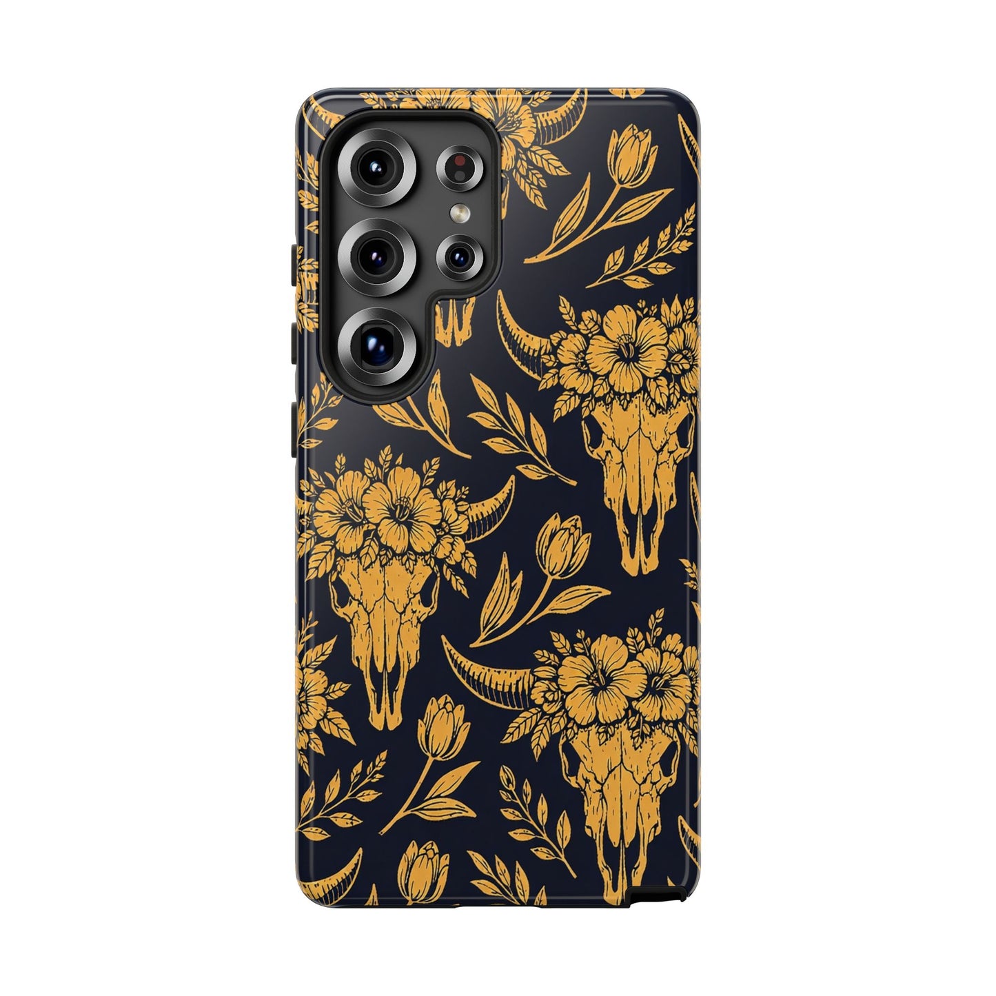 Navy Gold Floral Skulls Tough Case