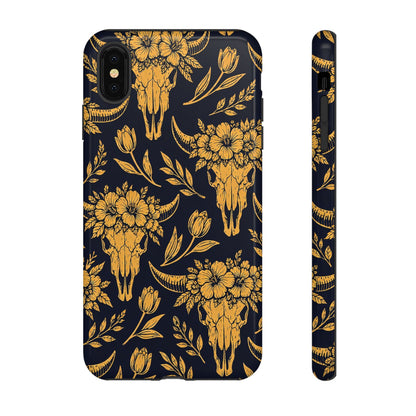 Navy Gold Floral Skulls Tough Case