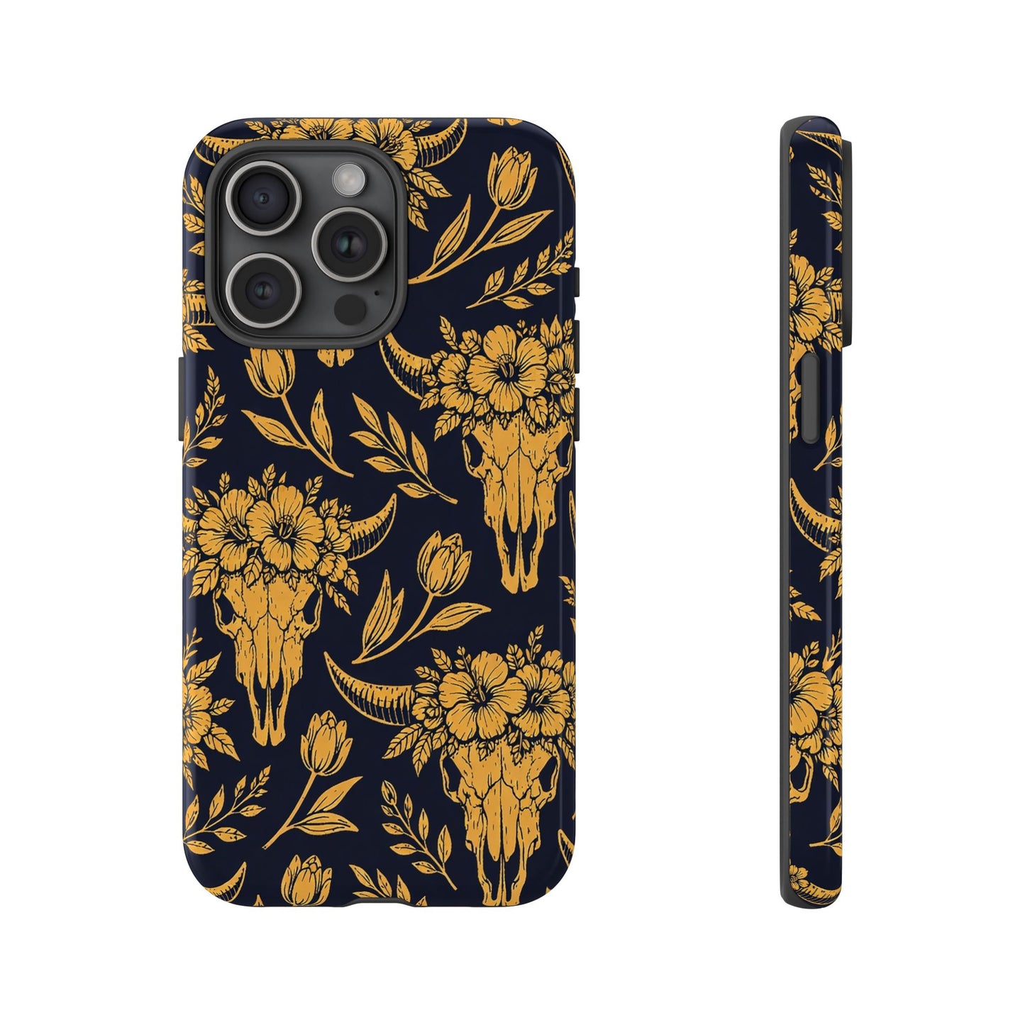 Navy Gold Floral Skulls Tough Case