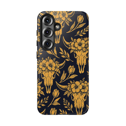 Navy Gold Floral Skulls Tough Case