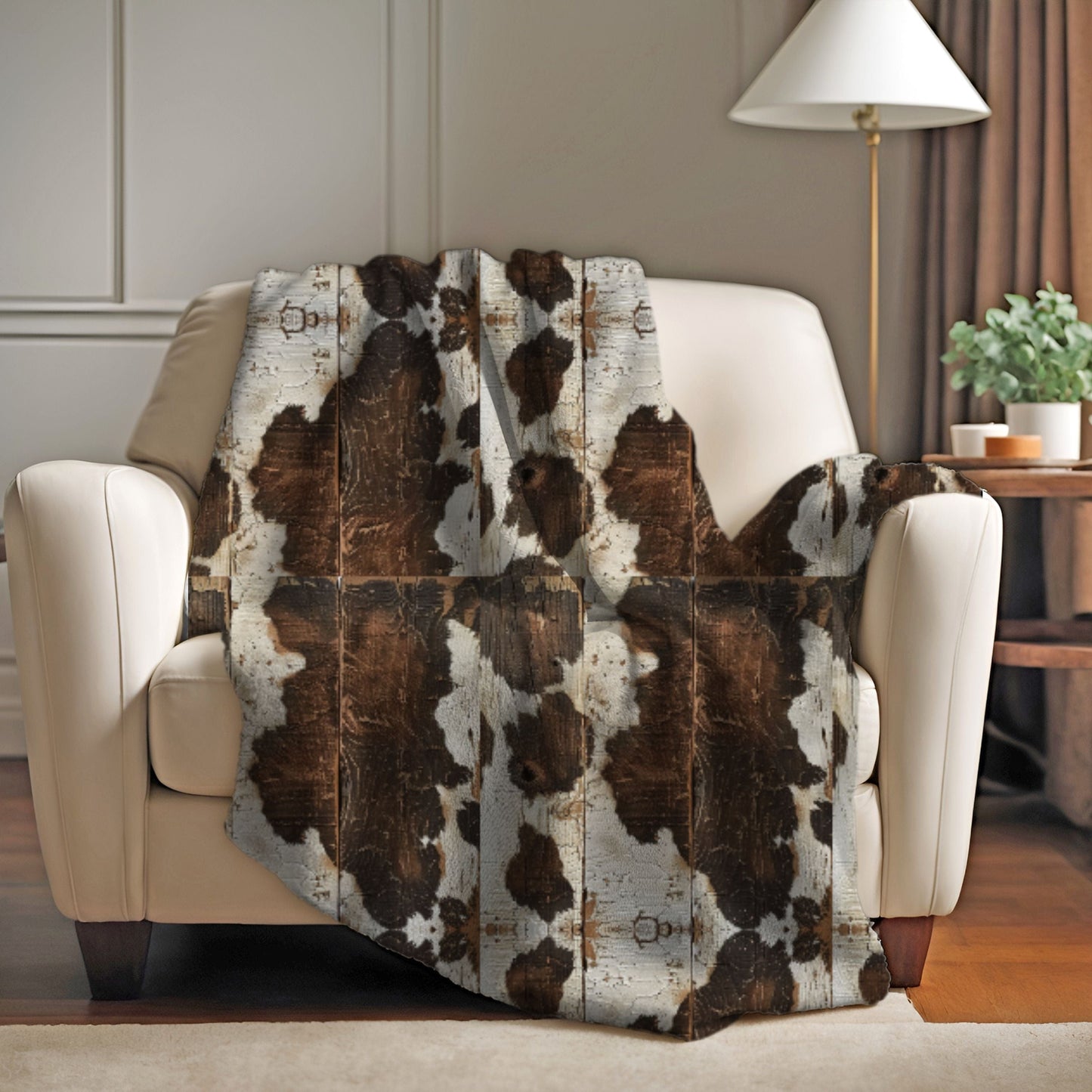 Brown Wooden Cowhide Blanket