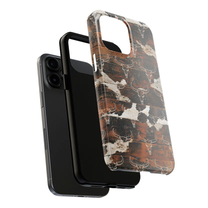 Wooden Cowhide Bull Skull Phone Case