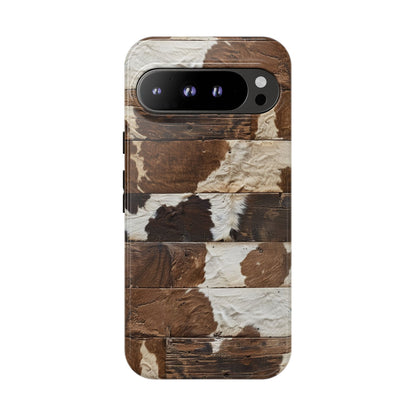 Brown Wooden Cowhide Tough Phone Case