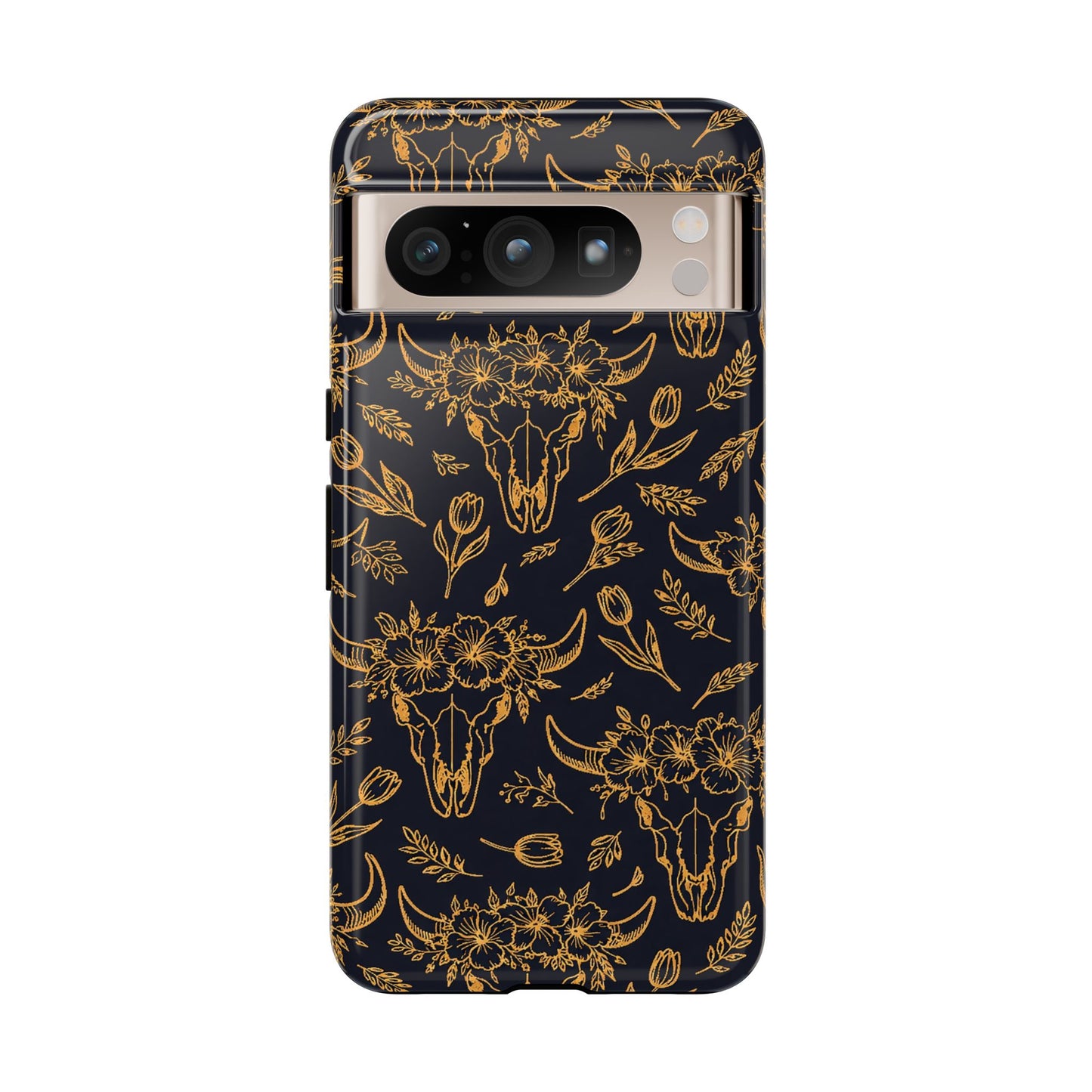 Gold Line Floral Skulls Tough Case