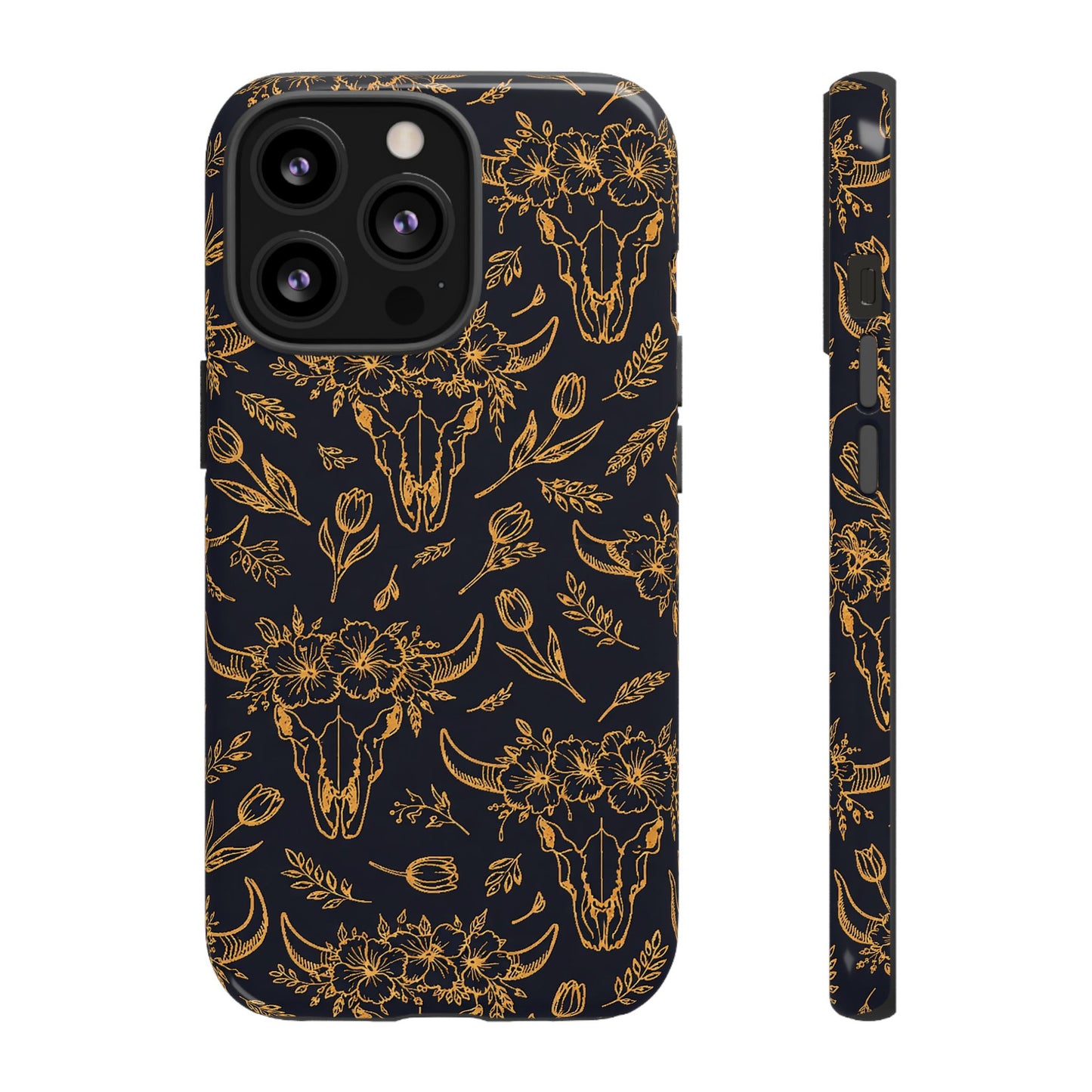 Gold Line Floral Skulls Tough Case