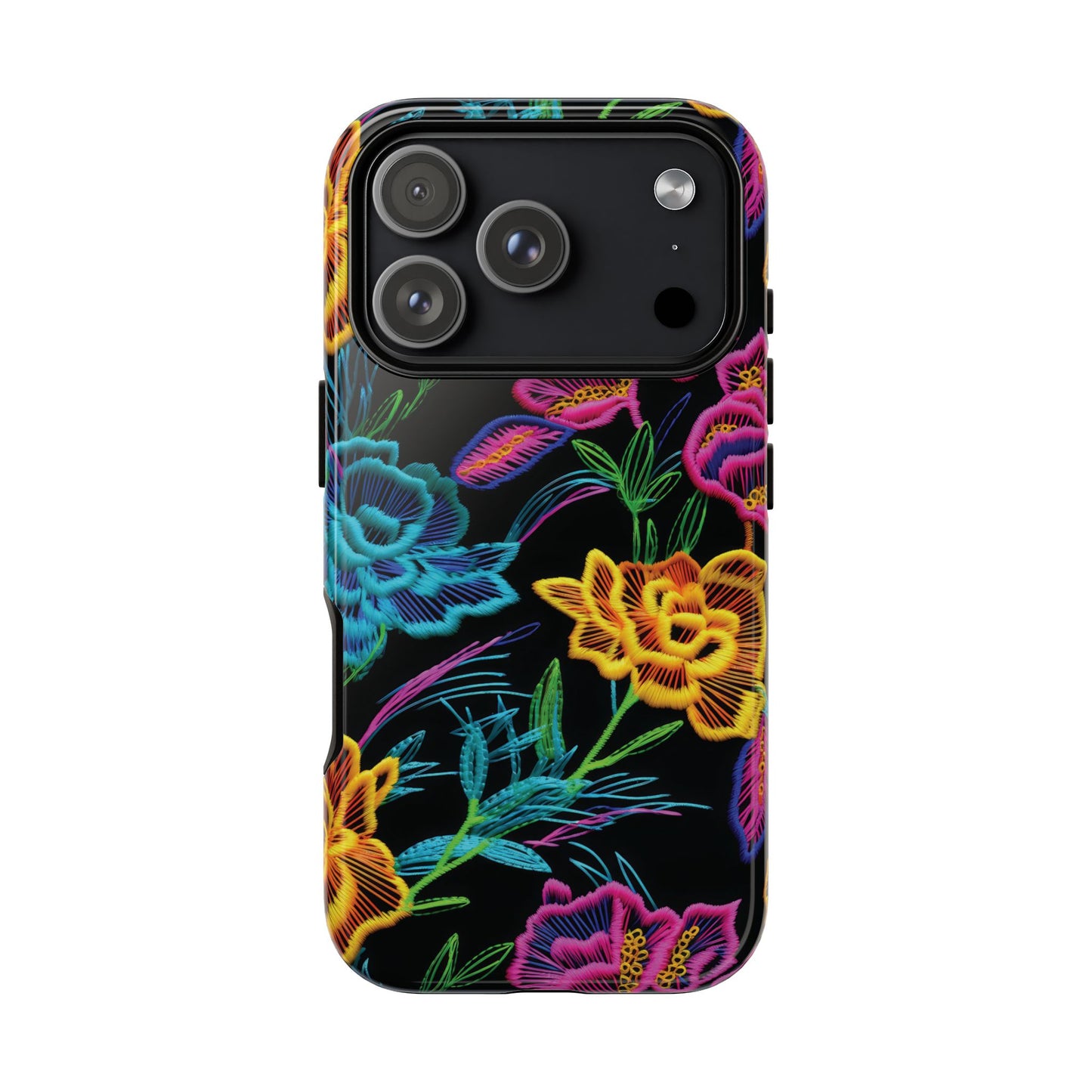 Neon Orange Flowers Tough Phone Case
