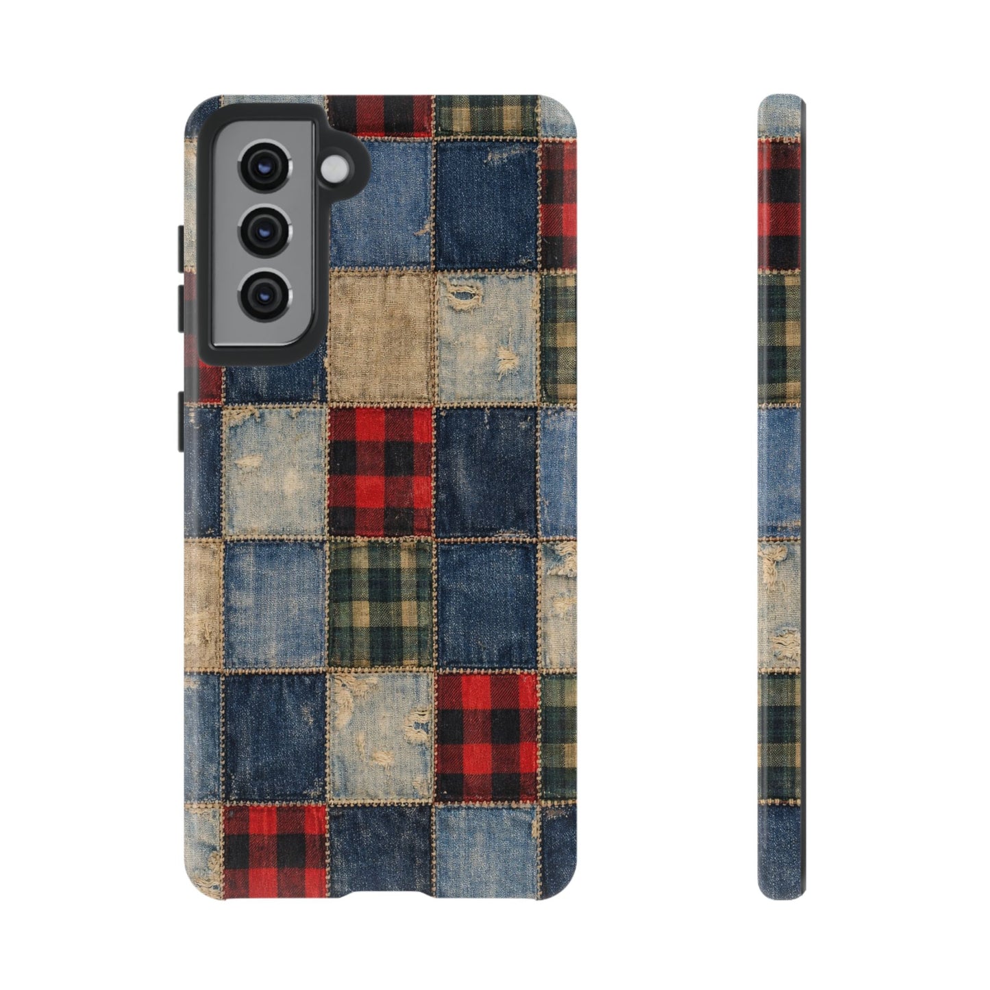 Denim Plaid Patchwork Tough Case