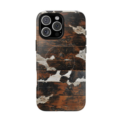 Wooden Cowhide Bull Skull Magnetic Case