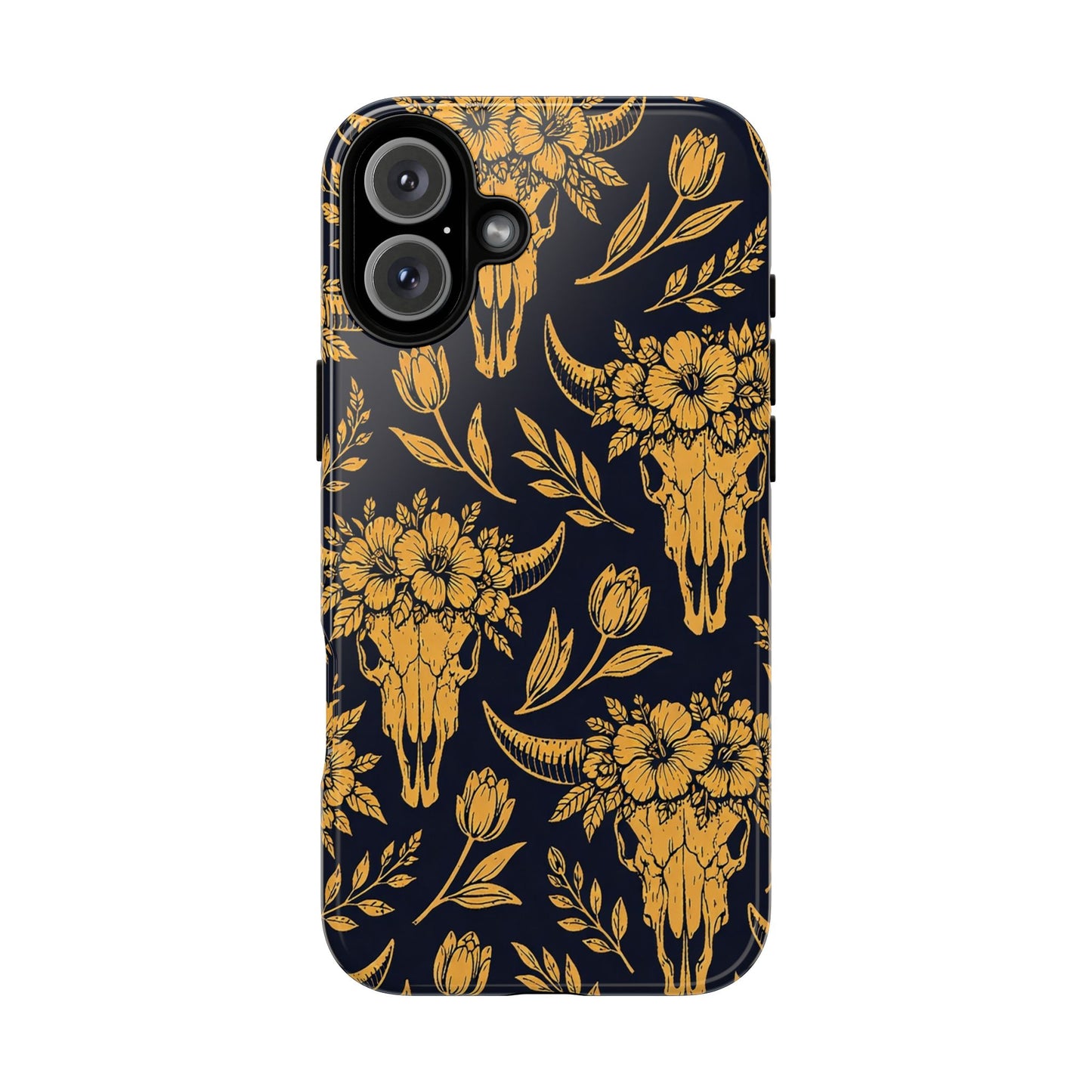 Navy Gold Floral Skulls Tough Case