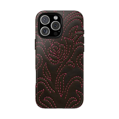 Pink on Black Stitch Tough Phone Case