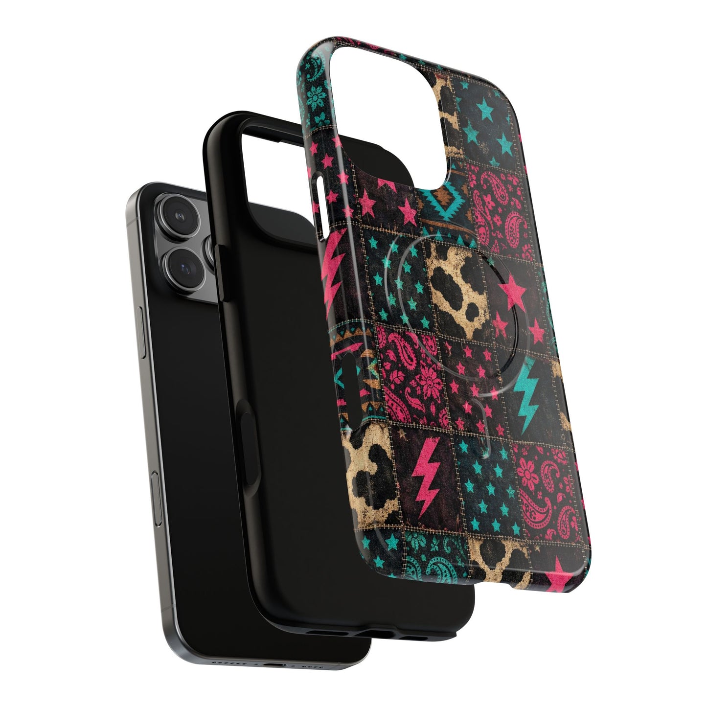 Neon Cowhide Patchwork Magnetic Case