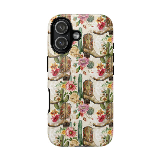 Pink Flowers and Boots Tough Phone Case