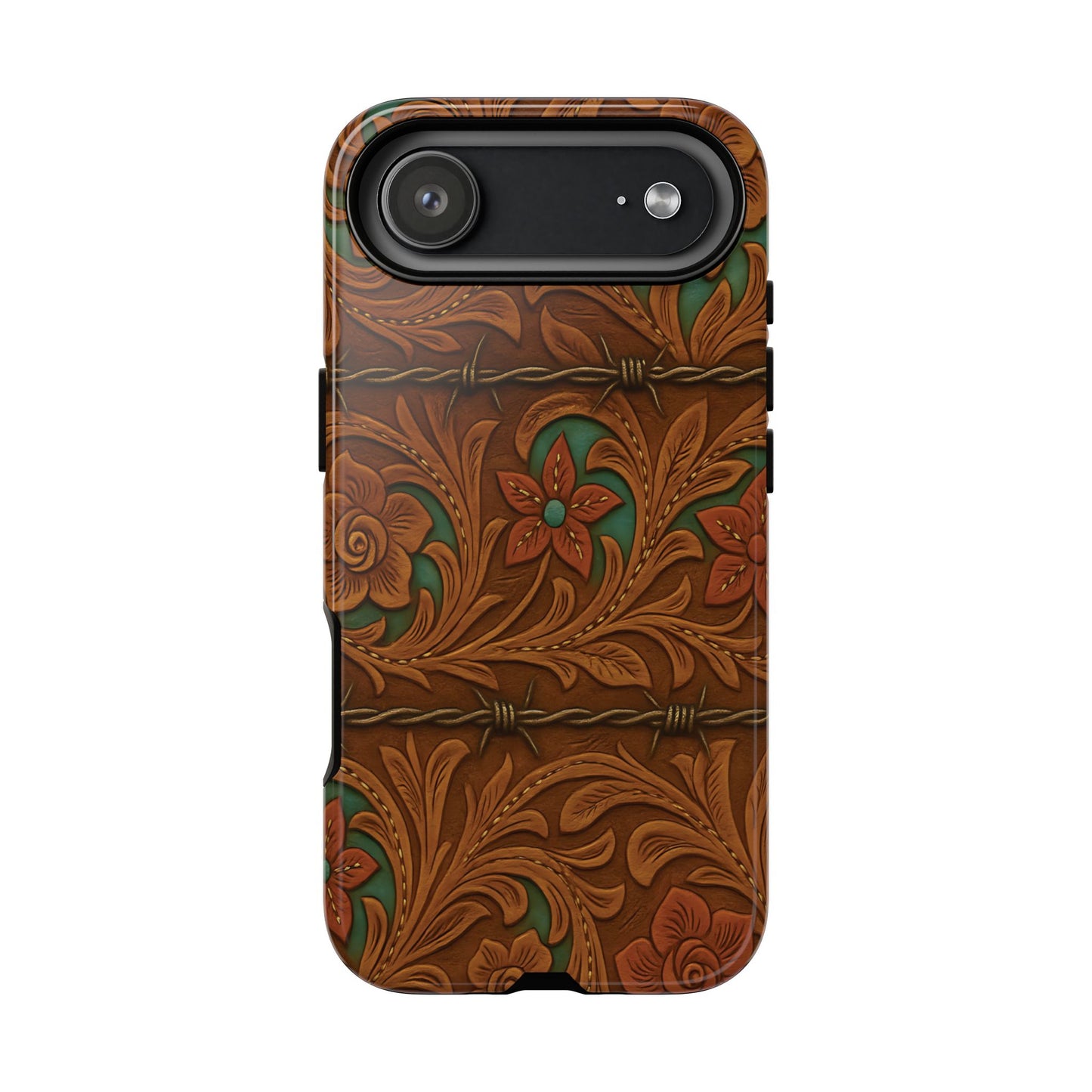 Faux Tooled Flowers + Barbed Wire Tough Phone Case