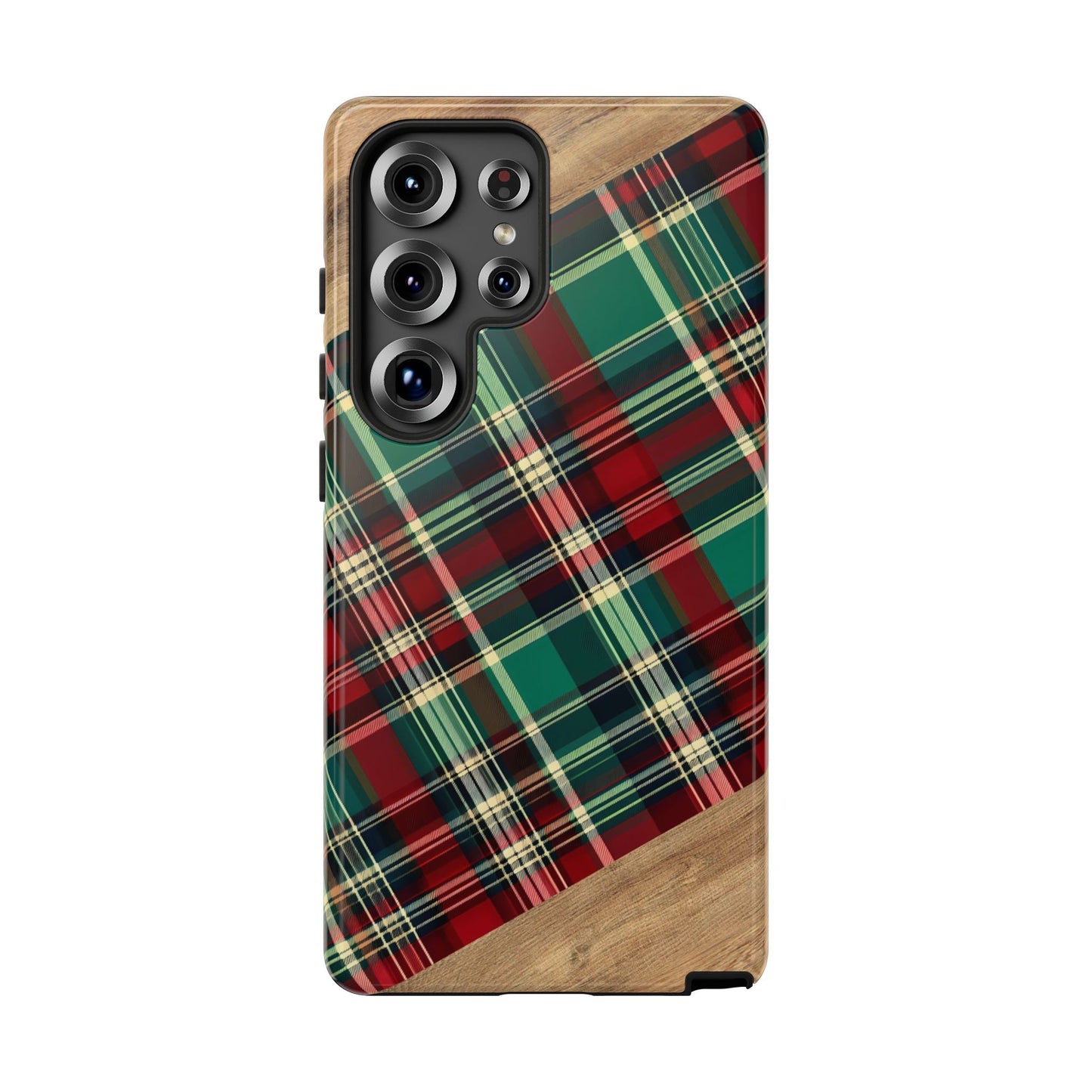 Country Christmas Plaid and Wood Tough Phone Case