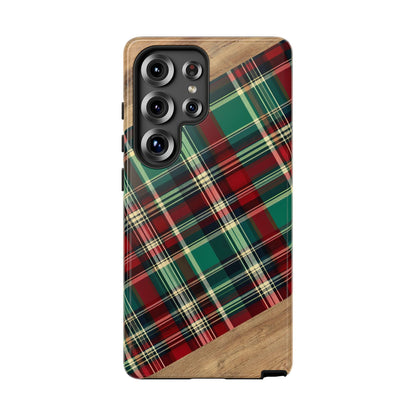 Country Christmas Plaid and Wood Tough Phone Case