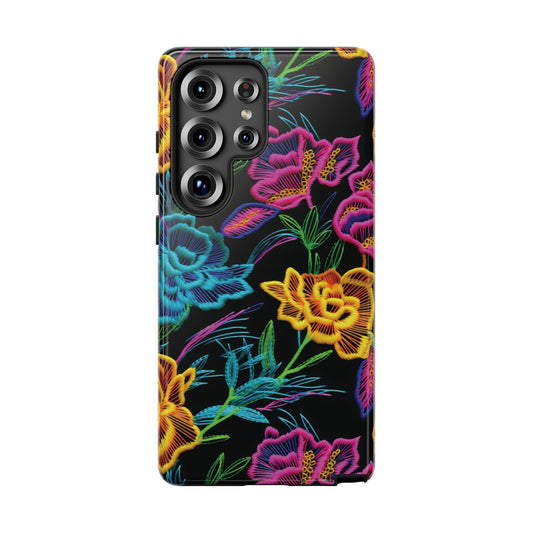 Neon Orange Flowers Phone Case