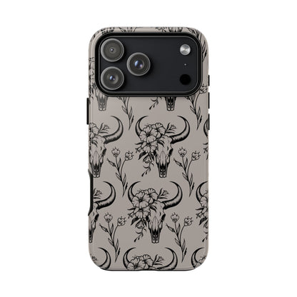Taupe Floral Skull Tough Phone Case