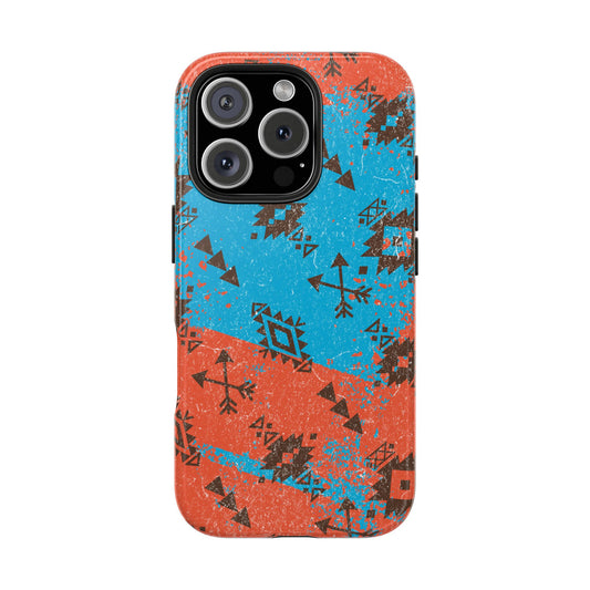 Orange Blue Aztec Grunge Phone Case
