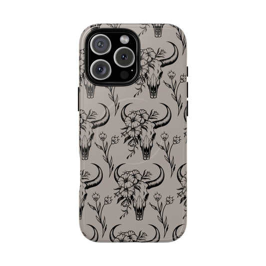 Taupe Floral Skull Magnetic Case