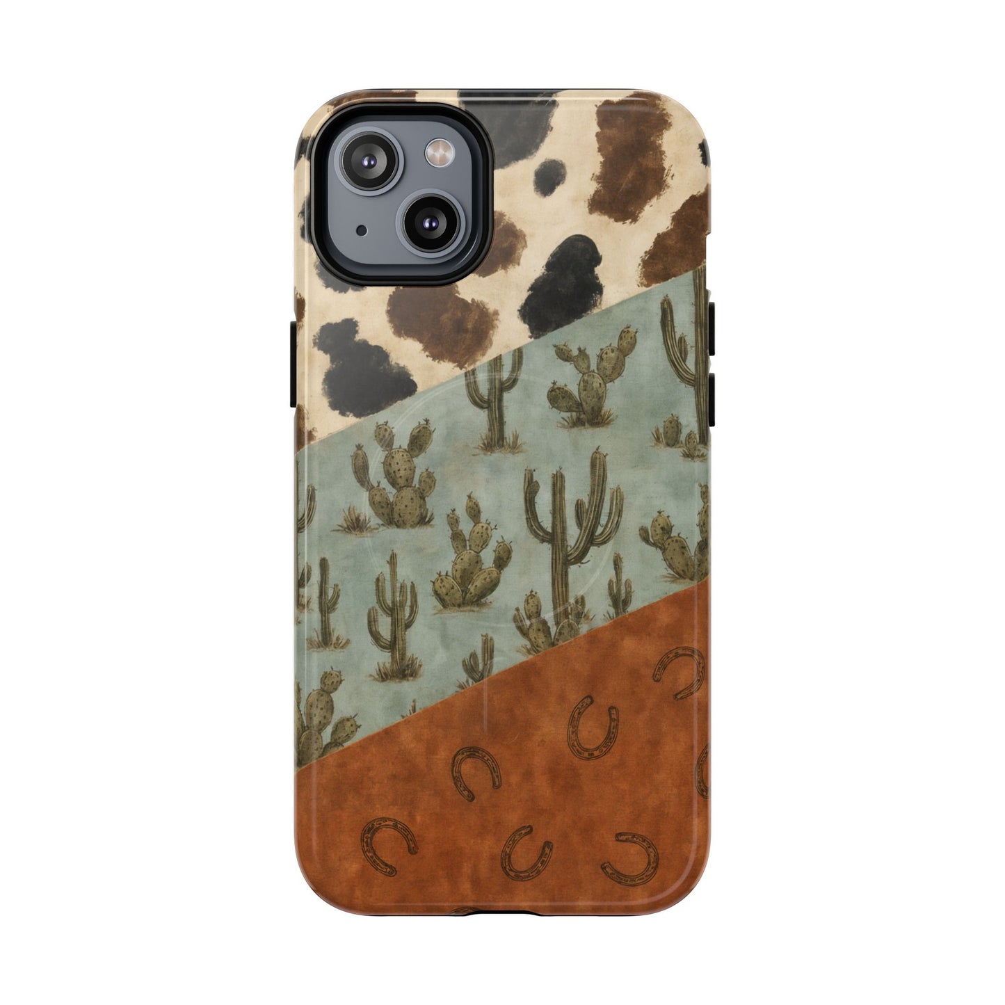 Cowhide Turquoise Cactus Magnetic Case