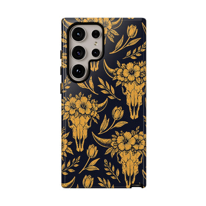 Navy Gold Floral Skulls Tough Case