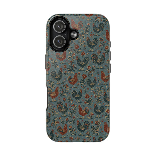 Teal Folk Roosters Magnetic Case