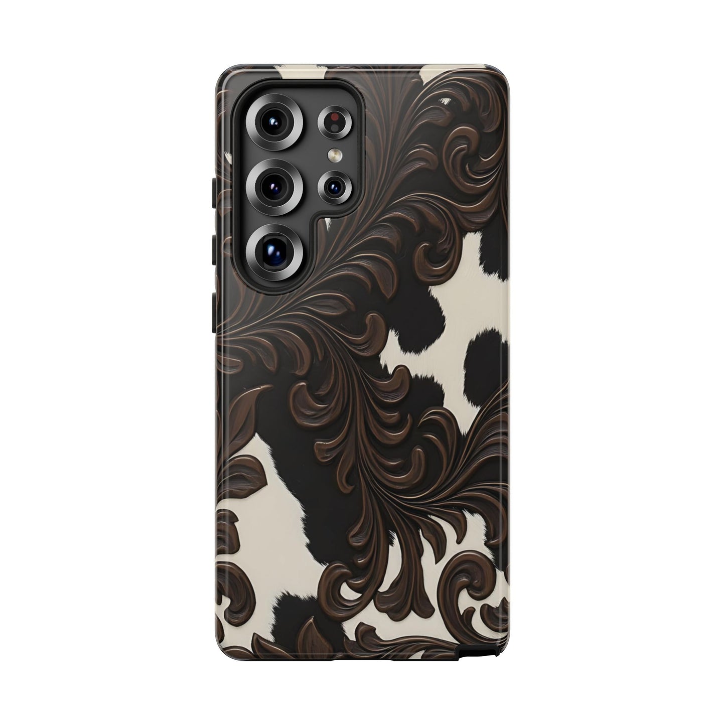 Faux Tooled Black Cowhide Tough Phone Case