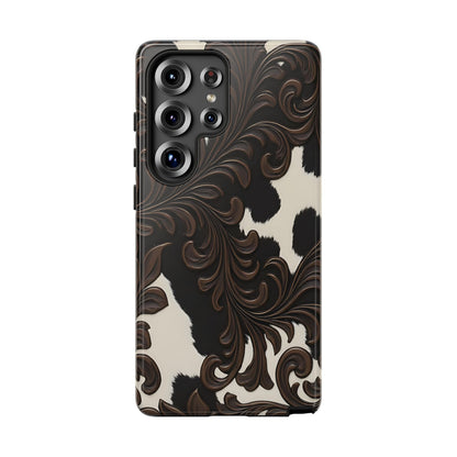 Faux Tooled Black Cowhide Tough Phone Case