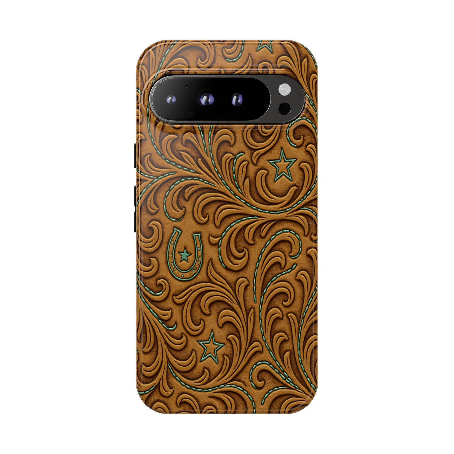 Tan Boot Stitch Horseshoe Scrolls Tough Phone Case
