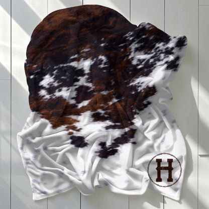 Cowhide Print Monogram Blanket