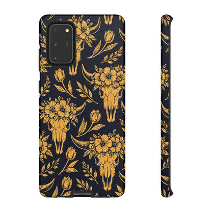 Navy Gold Floral Skulls Tough Case