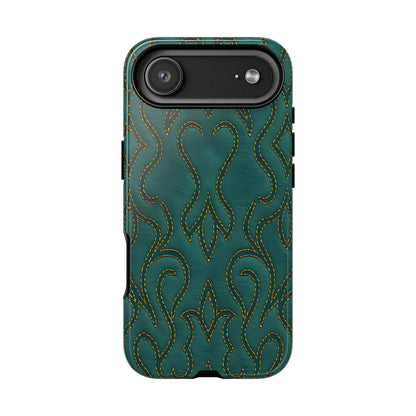 Faux Tooled Teal Stitch Tough Phone Case