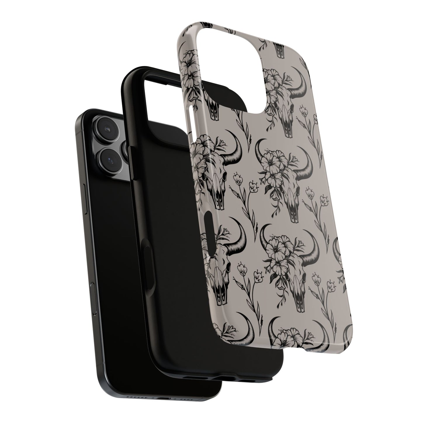 Taupe Floral Skull Tough Phone Case