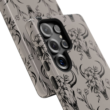 Taupe Floral Skull Tough Phone Case