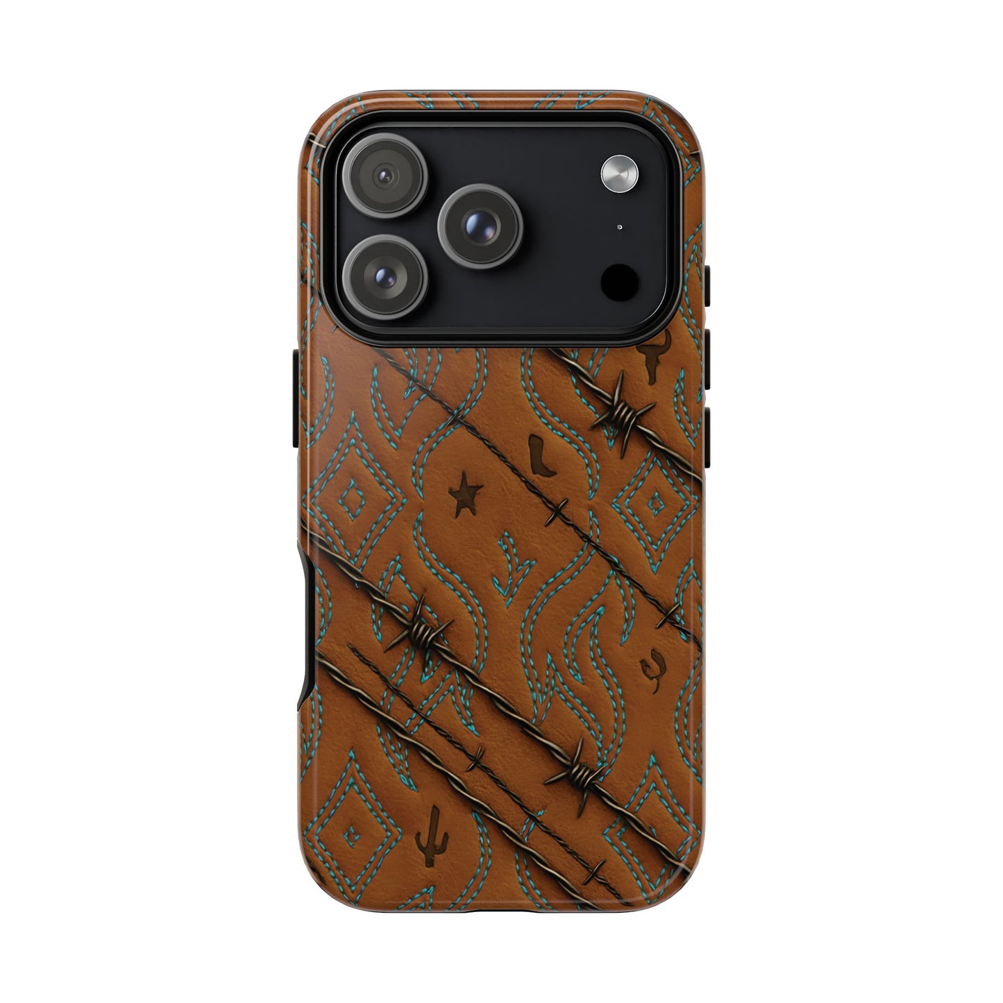 Tan + Turquoise Barbed Wire Tough Phone Case