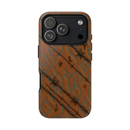 Tan + Turquoise Barbed Wire Tough Phone Case