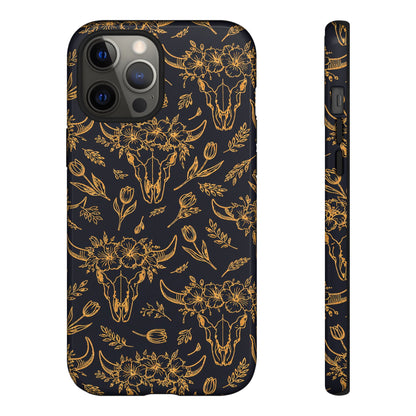 Gold Line Floral Skulls Tough Case