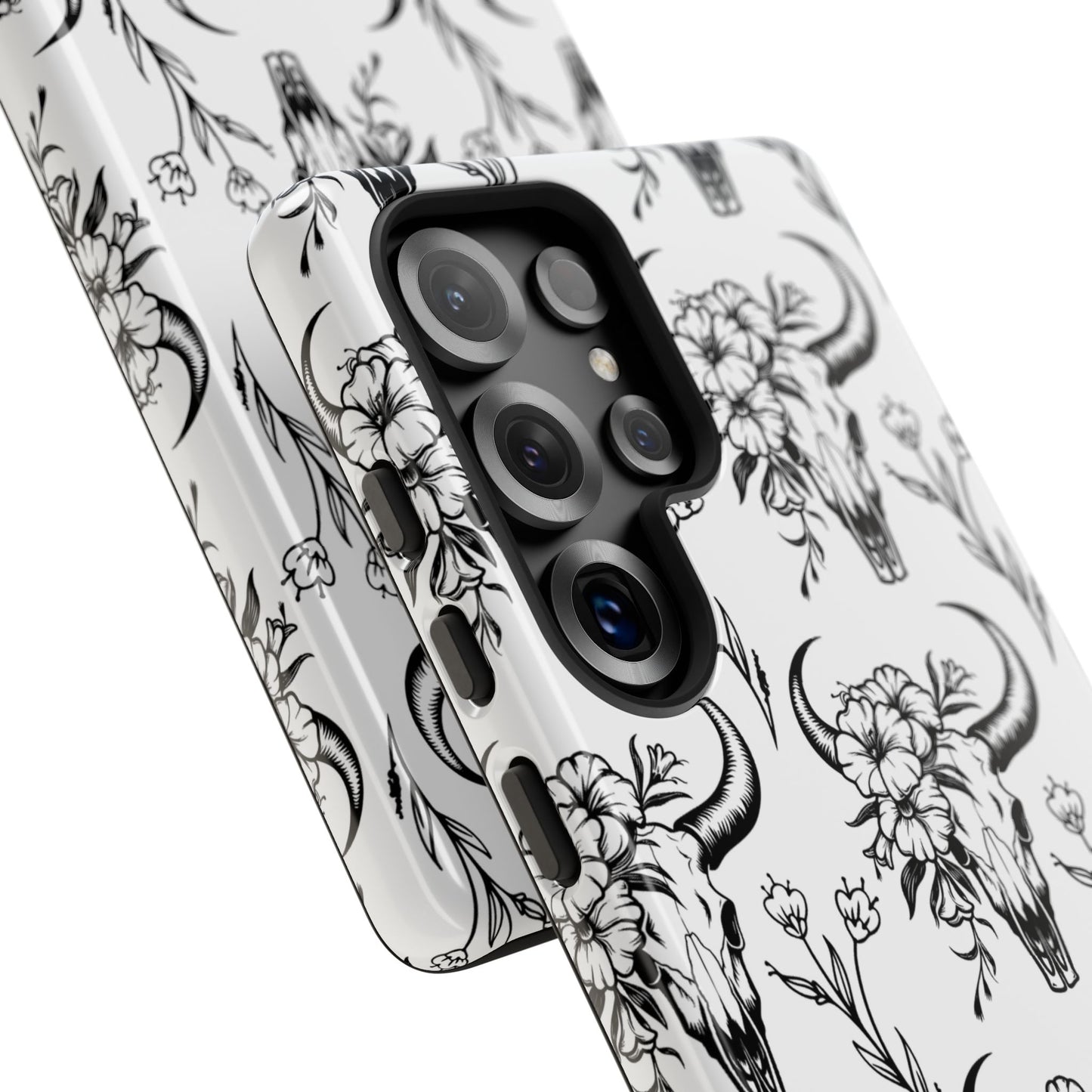 White Floral Skull Tough Phone Case