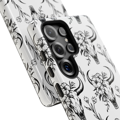 White Floral Skull Tough Phone Case