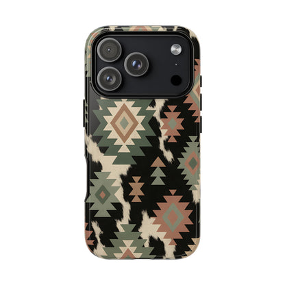 Sage Aztec + Cowhide Tough Phone Case