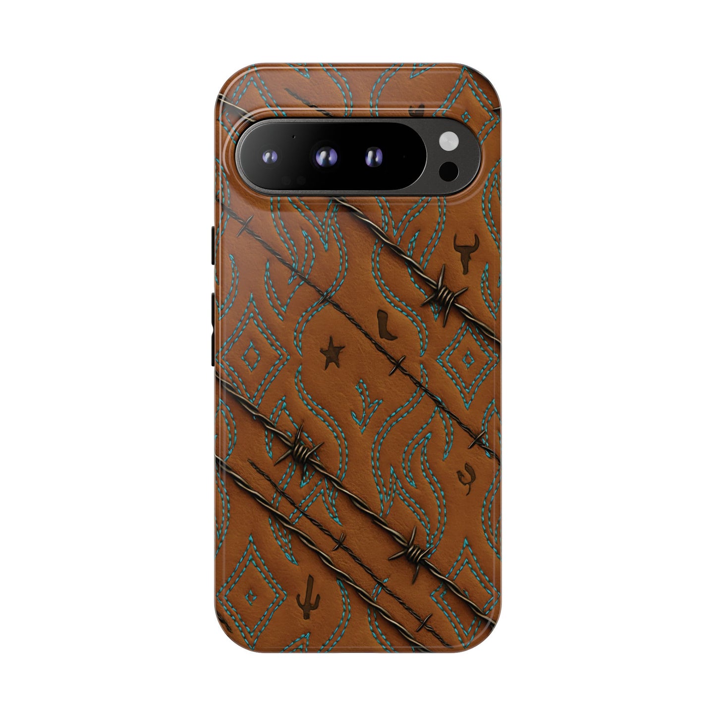 Tan + Turquoise Barbed Wire Tough Phone Case