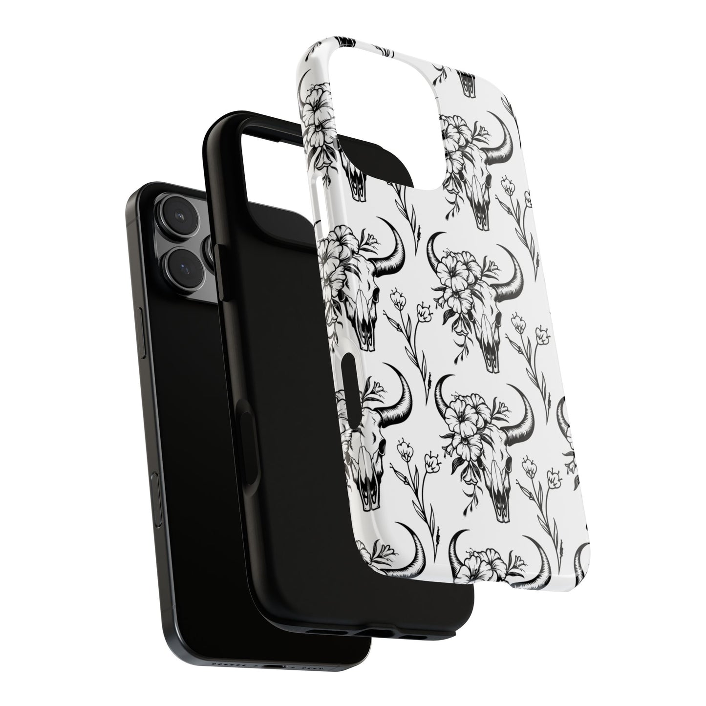 White Floral Skull Tough Phone Case