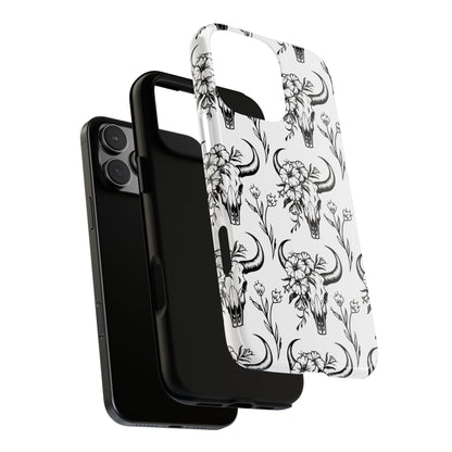 White Floral Skull Tough Phone Case