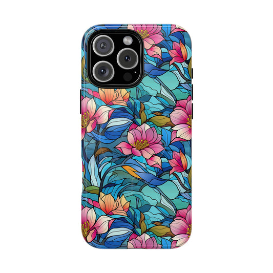 Stained Glass Pink Flowers Magnetic Case